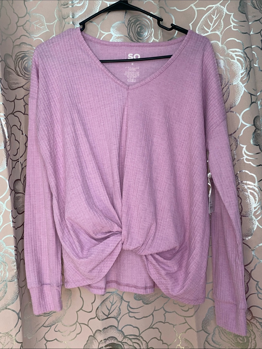 SO Kohl’s NWT Lilac Orchid Twist-Front Ribbed Long Sleeve Top Size S
